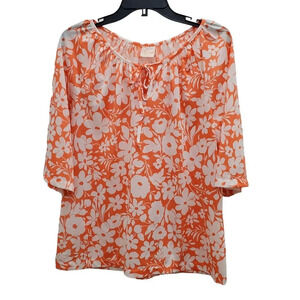 Catalina Women's Vintage 1970s Neon Orange White Retro Floral Tropical Top Sz L‎
